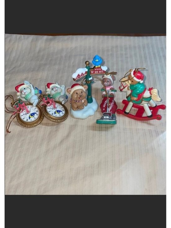 Liuster Fame Other - Vintage Lustre Fame LTD Christmas Ornaments Lot of 5, Mouse, Watch,  Bears,